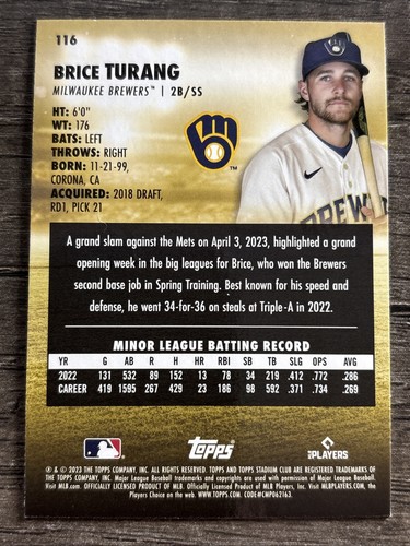 2023 Topps Stadium Club - Brice Turang #116 (RC) - Picture 2 of 2