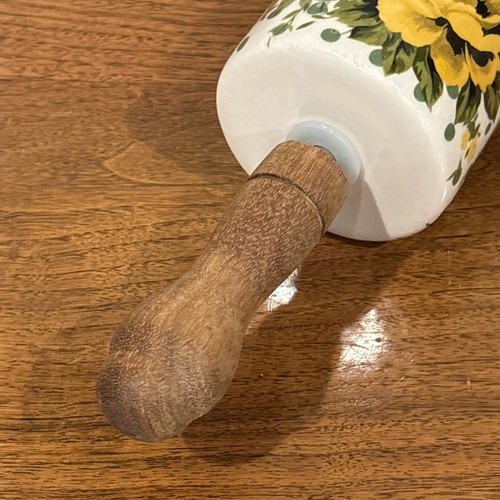 Pioneer Woman Rose Shadow Ceramic Rolling Pin Floral Polka Dots Rare HTF - Picture 5 of 9