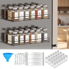 2 Pack Magnetic Spice Rack with 24 Spice Jars, 400 Labels and Funnel, Space S...