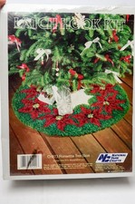 National Yarn Crafts Latch Hook Kit CH873 Poinsettia Tree Christmas Skirt 33"