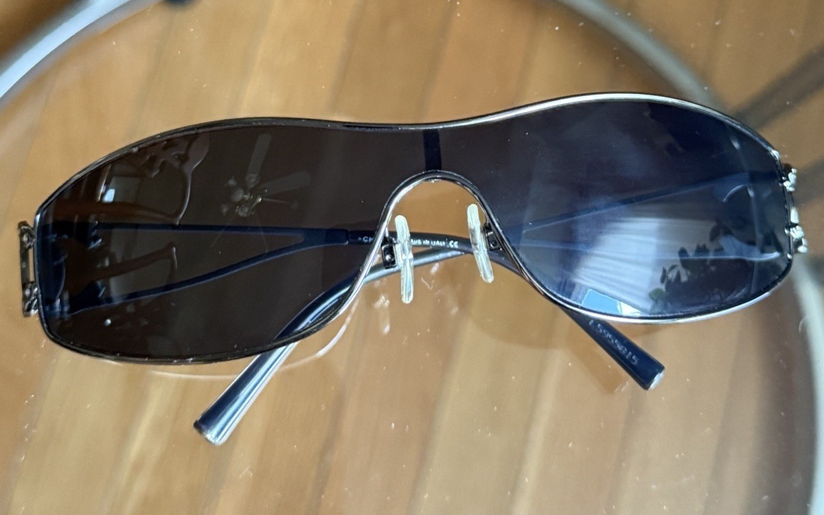 Vntg CHANEL 4073-B Shield Sunglasses with Case Cristal CC Logo Y2K