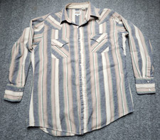 Ely Cattleman Western Flannel Men's Large Faded Brown Blue Striped Shirt