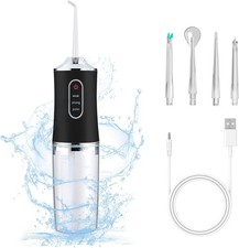 Portable Water Dental Flosser Oral Irrigator 4 Jet Tip 220ml 3 Modes Clean Black