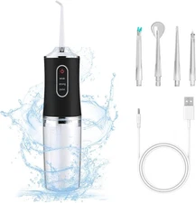 Portable Water Dental Flosser Oral Irrigator 4 Jet Tip 220ml 3 Modes Clean Black