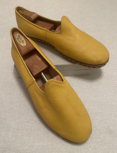 Scarpe da uomo Sabah gialle slip-on in pelle taglia 49 US 16-16,5 fatte a mano Turchia - Foto 5 di 10