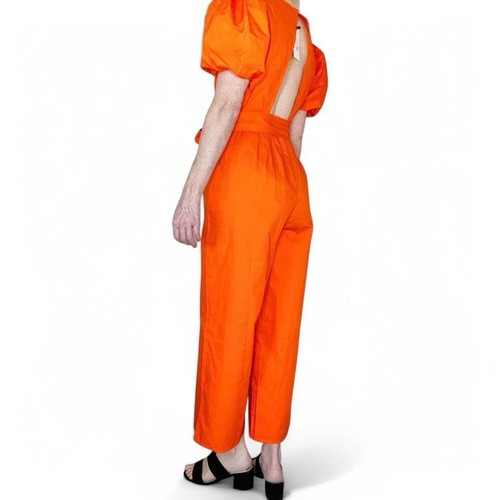 NWT Sugarlips Bright Orange Puff Sleeve Open Back Jumpsuit - Picture 3 of 8