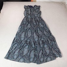 J Crew Dress Womens 00 Blue Paisley Ruffle Tiered Maxi Cottage Core Flowy Loose