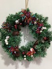 CHRISTMAS WREATH GREEN DECORATED  ORNAMENT with bird XMAS 37 cm 