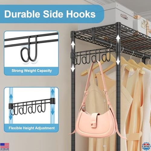 Schwerlast Roll Kleiderständer verstellbar Metallregal tragbar Schrank schwarz - Bild 5 von 6