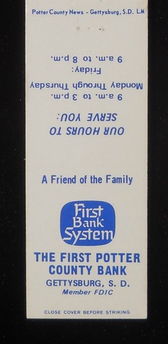 Horas de servicio bancarias del primer condado de Potter de la década de 1970 Gettysburg SD Potter Co MB - Imagen 1 de 2