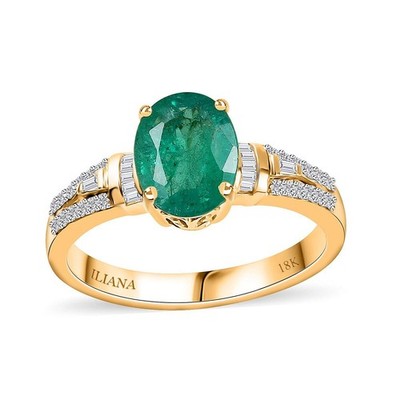 ILIANA AAA Emerald White Diamond 18K Yellow Gold Ring for Women