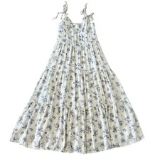 Trixxi Womens Medium Floral Tiered Maxi Dress White Purple Tie Shoulder Smocked