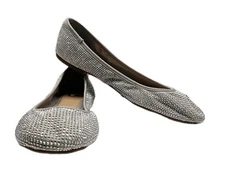 GIANNI BINI Gray Sequin Rhinestone Slip On Ballet Flats Shoes Size 8.5 M