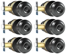 Privacy Door Knobs, 6 Pack Matte Black Heavy-Duty Door Knobs, Interior Keyles...