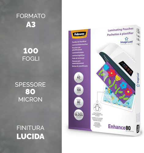 Fogli Plastificatrice A3 Enhance80, Buste per Plastificatrice Formato A3, 80 Mic - Foto 2 di 12