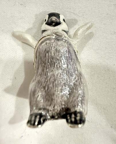 Flippity Penguin Pewter Bejeweled Hinged Miniature Trinket Box Kingspoint