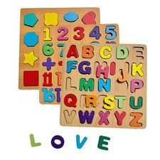 2PCS Wooden Alphabet Number Shape Puzzles for Toddlers, Educational Learning ...