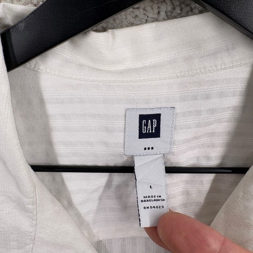 Gap Shirt Mens Size Large White Short Sleeve Button Up Camp Loop Collar Bowling - Picture 5 of 10