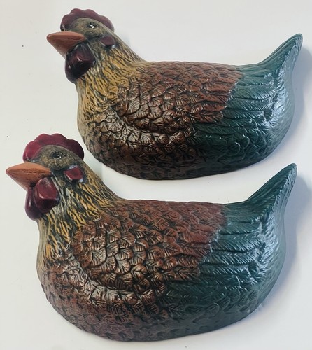 Vintage Set of 2 Ceramic Chicken Wall Plaques Farmhouse - Picture 1 of 2