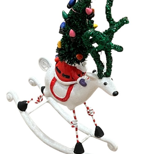 Vintage Babbo Natale Equitazione Bianco Dondolo Renna Decorazione Natalizia Dept 56 - Foto 12 di 18