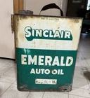 VINTAGE METAL SINCLAIR EMERALD AUTO OIL CAN 2 GALLON  SINCLAIR MOTOR OIL CAN
