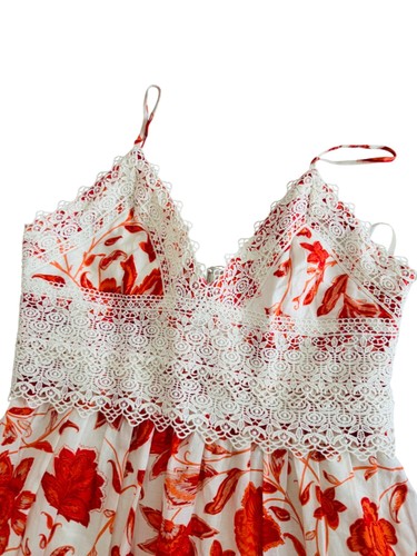 Neu mit Etikett Antonio Melani Maxikleid Größe 8. Rot & weiß Blumen Spitze Maxi - Bild 4 von 16