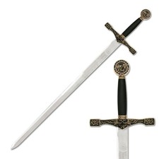 45.50" BladesUSA Excalibur Medieval Sword w/Wood Display Plaque-Alloy Handle