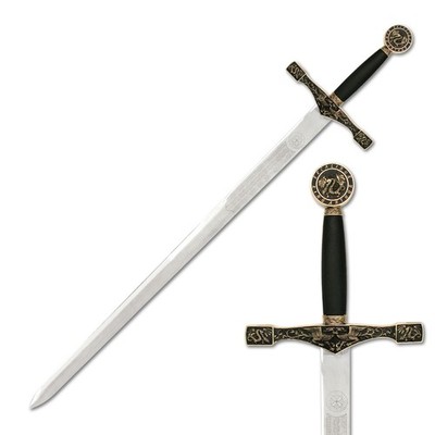 45.50'' BladesUSA Excalibur Medieval Sword w/Wood Display Plaque-Alloy Handle