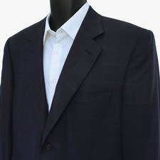 Canali Mens Windowpane Blazer US 44R EU 54R Navy Blue Silk Wool Classic 13220