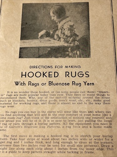 Directions For Making Hooked Rugs With Rags Or Blue Nose Rug Yarn Garrett Canada - Picture 2 of 5