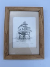 Somees Cove Lighthouse Maryland Bland And White Print John Moll 8x6 Frame