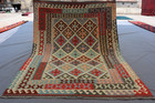 4x6 Vintage Afghan Maimana Kilim Rug – Handmade Wool Flatweave–Geometric Pattern