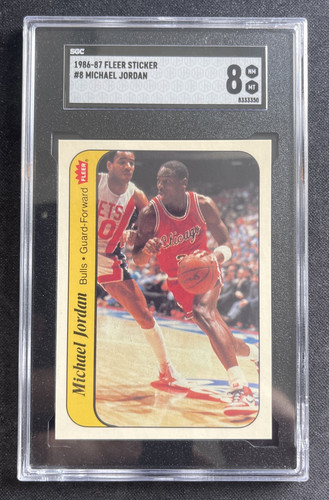 1986 Fleer Basketball Sticker #8 Michael Jordan ROOKIE RC Graded SGC 8 NM-MT