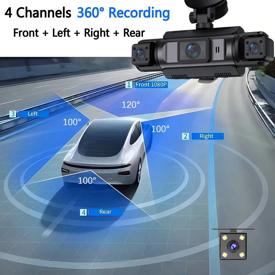 Caméra Embarquée Dashcam Voiture 4 Caméras 1080P Mode Parking 24h Wifi 5G 128 Go - Photo 4/4