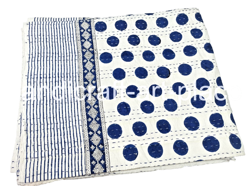 Edredón Kantha de algodón hecho a mano, tiro boho, colcha, edredón estampado de bloques - Imagen 1 de 8