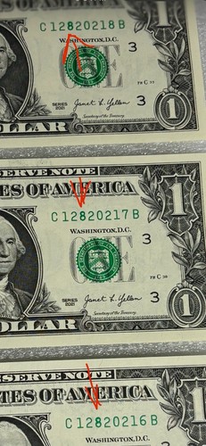 3-2021 $1 sequential error notes w/bold 8’s, stuck digits & ink bleeds ex. Cond - Picture 14 of 24