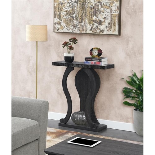 Newport Terry B Console Table in Weathered Gray and Faux Black Marble Wood - Picture 2 of 5