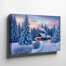 Cozy Snow Covered Log Cabin Nestled In A Serene Winter Wall Art Canvas Print