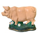 Vintage Door Stop Cast Iron Pink Pig Grass Country Farm House Decor 7” 6” EUC