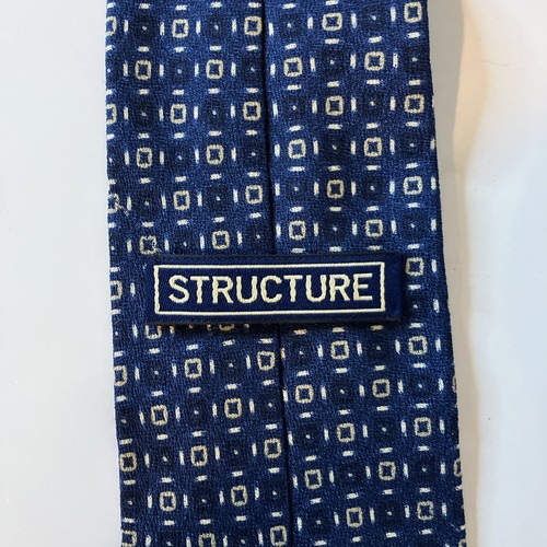 STRUCTURE Mens Classic Necktie Tie 100% Silk Navy Blue Geometric Design - Picture 2 of 3