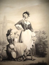 ROMAN COSTUMES, LAZIO CASTELLI. original lithograph mid-19th century