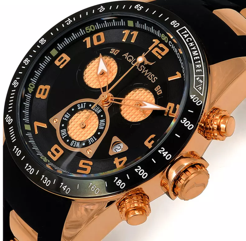 Aquaswiss Mans 80G6H015 Rosegold Trax 6H Chronograph Black Dial Watch - Picture 2 of 2