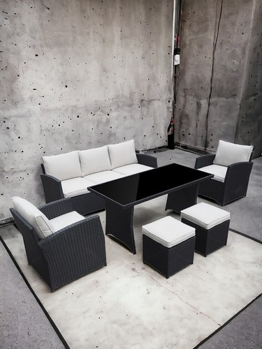 Gartenlounge Polyrattan schwarz Wetterfeste Sitzgruppe Outdoor Gartenmöbel - Bild 10 von 12