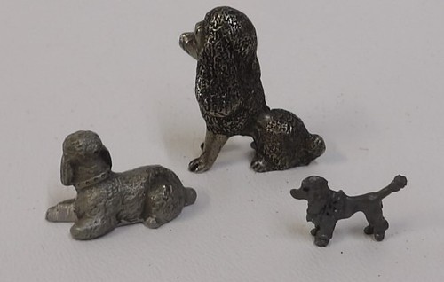 3 Vintage Miniature Pewter Poodle Dog Figurines - Picture 3 of 4