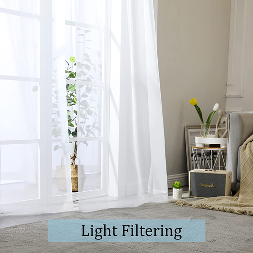 White Sheer Curtains 84 Inches Long 2 Panels Set, Sheer White Curtains for Livin - Picture 2 of 12