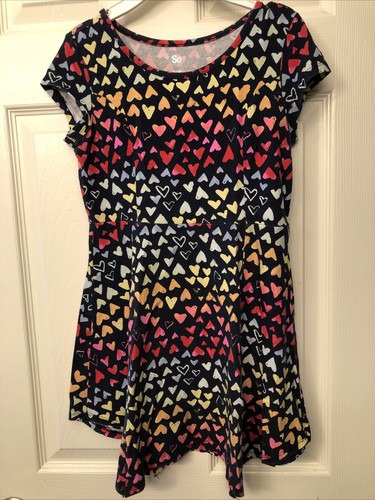 Lot Of 2~ Girls 7/8 Blue Hearts Rainbow Stripe Skater Dress Valentine’s Day - Picture 2 of 8