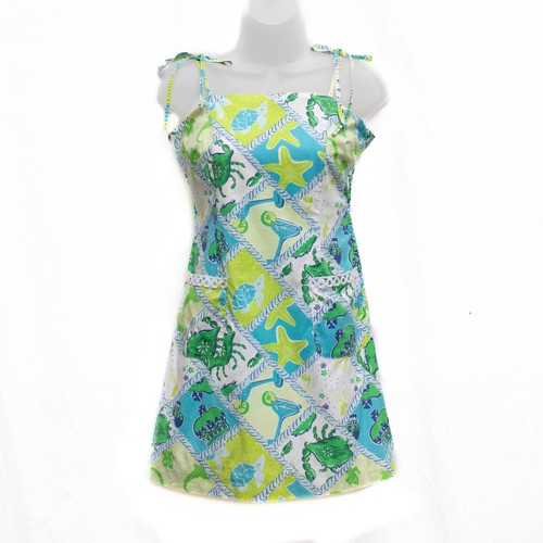 Lilly Pulitzer Cotton Shift Dress 0 Blue Green Starboard Patch Nautical Pattern - Picture 1 of 6