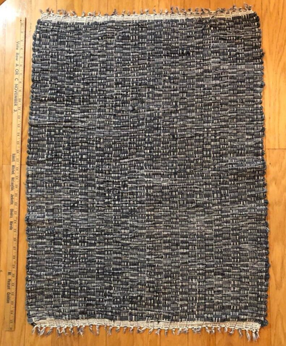 VTG Handmade Rag Rug 36” x 26” Recycled Blue Military Uniform Made in Iowa - Picture 2 of 4