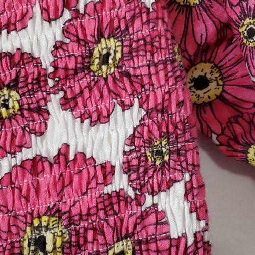 Zara Bodycon Dress Womens S Pink Floral Short Puff Sleeve Smocked V Neck New - Picture 4 of 12