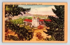 Postcard California Santa Barbara CA Mission 1941 Posted Linen